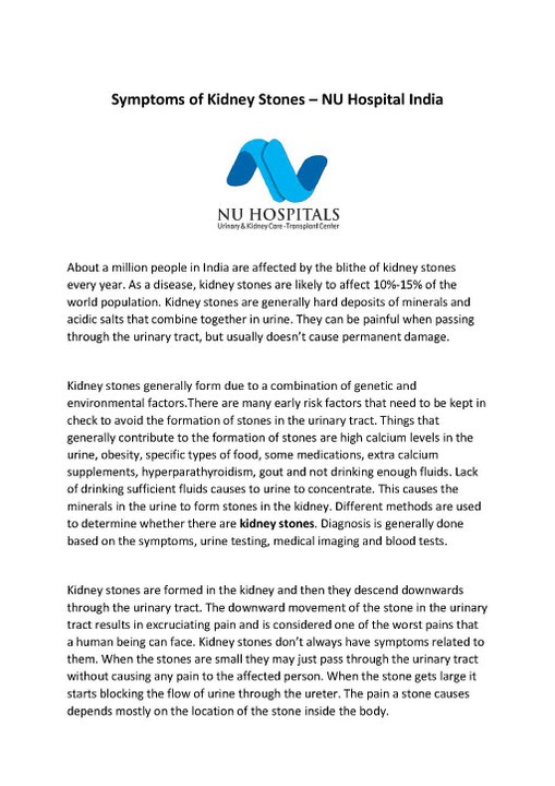 Symptoms of Kidney Stones NU Hospital India