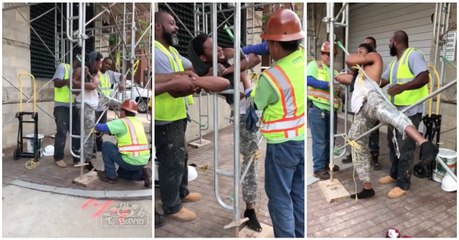 Trabalhadores apanham ladrão a roubar camião e acabam por prendê-lo ao andaime da obra
