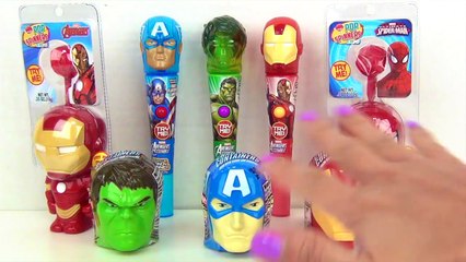 Marvel AVENGERS Candy Dispenser, Lollipop Light Spinner, Spider Iron Man Superhero IRL Toy