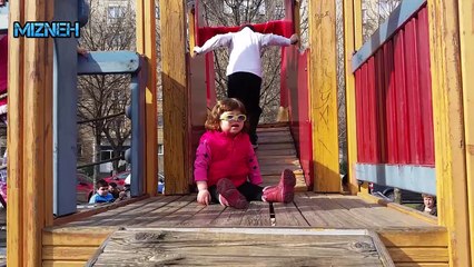 Baby with frozen hands on a cold day