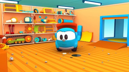 Léo le camion benne curieux construit un aspirateur pour nettoyer son garage