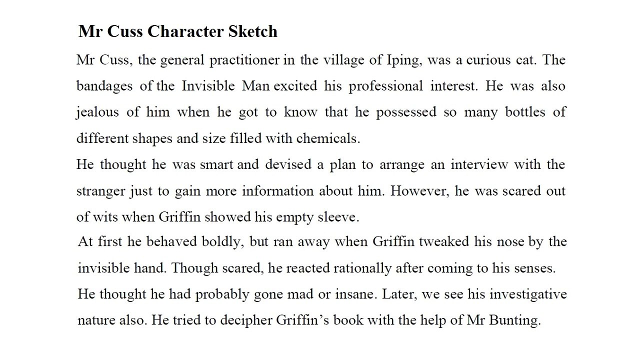 THE INVISIBLE MAN BY HG WELLS | CHARACTER SKETCH