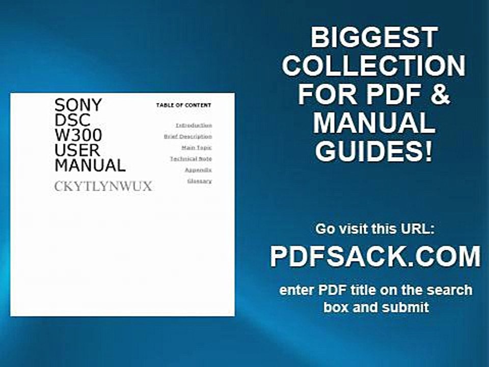 Sony Dsc W300 User Manual