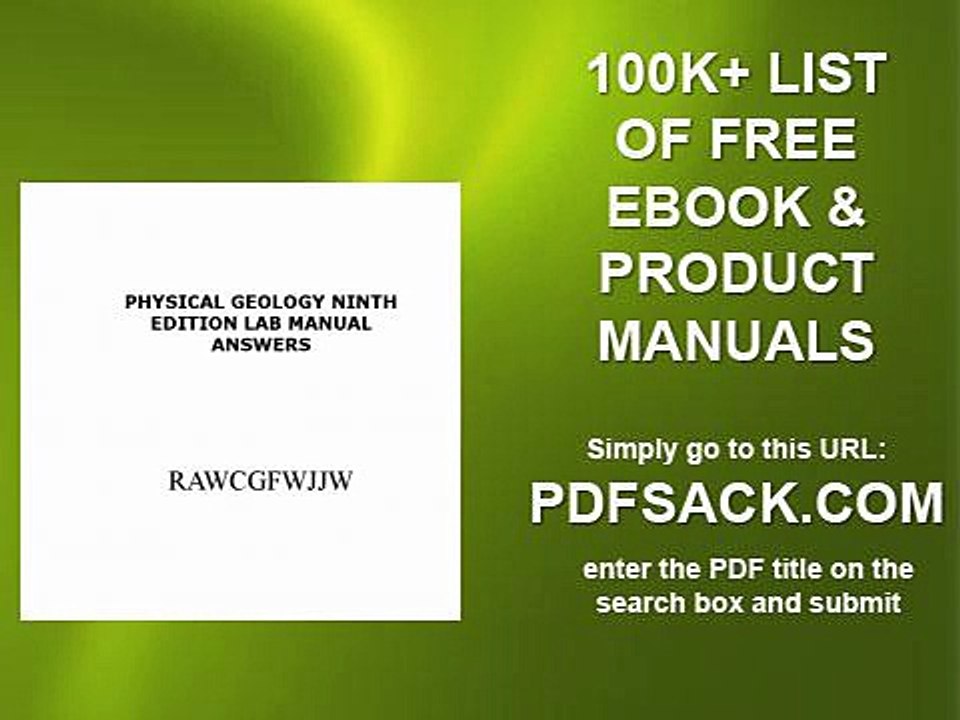 Physical Geology Ninth Edition Lab Manual Answers