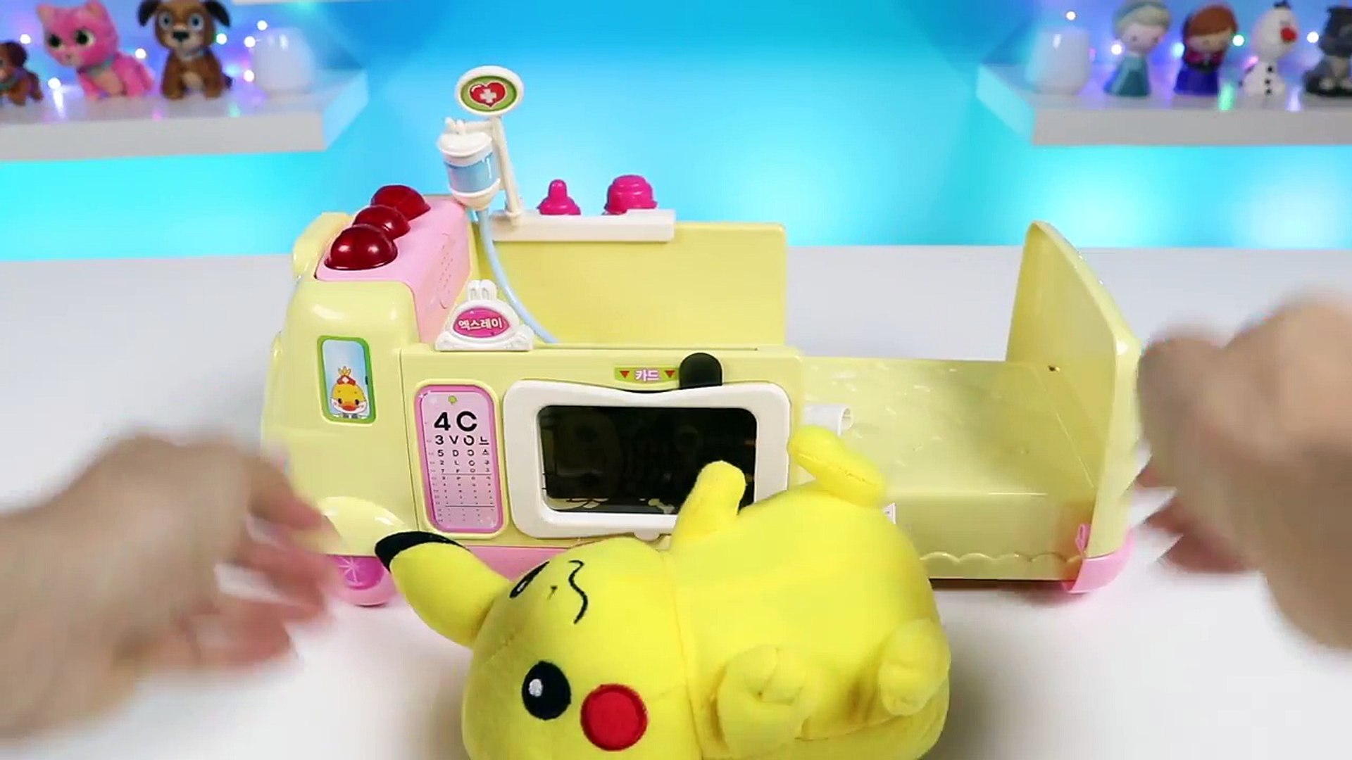 ⁣Pokemon PIKACHU Gets Sick and Visits Disney Jr Doc McStuffins Pet Vet Toy Hospital Ambulance!-c259oc