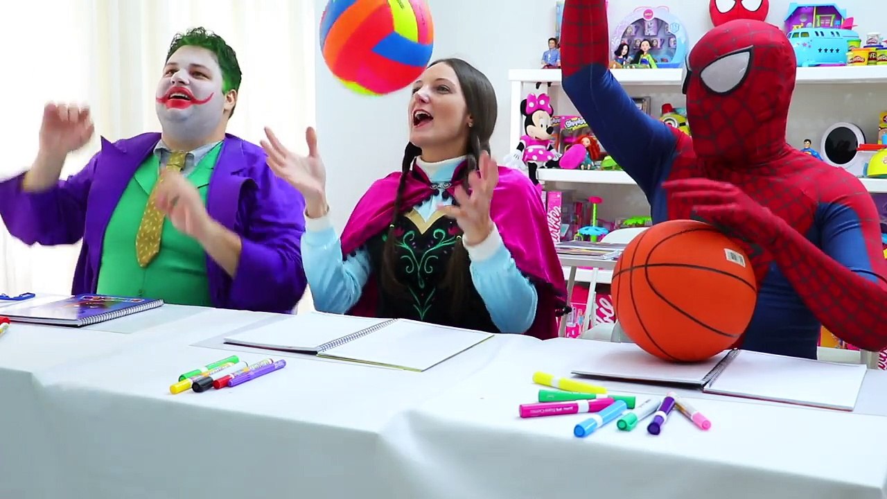 Frozen Elsa Spiderman LEARN SPORTS PRANK AT SCHOOL Learn Colors Pretend Play Family Fun in Real Life