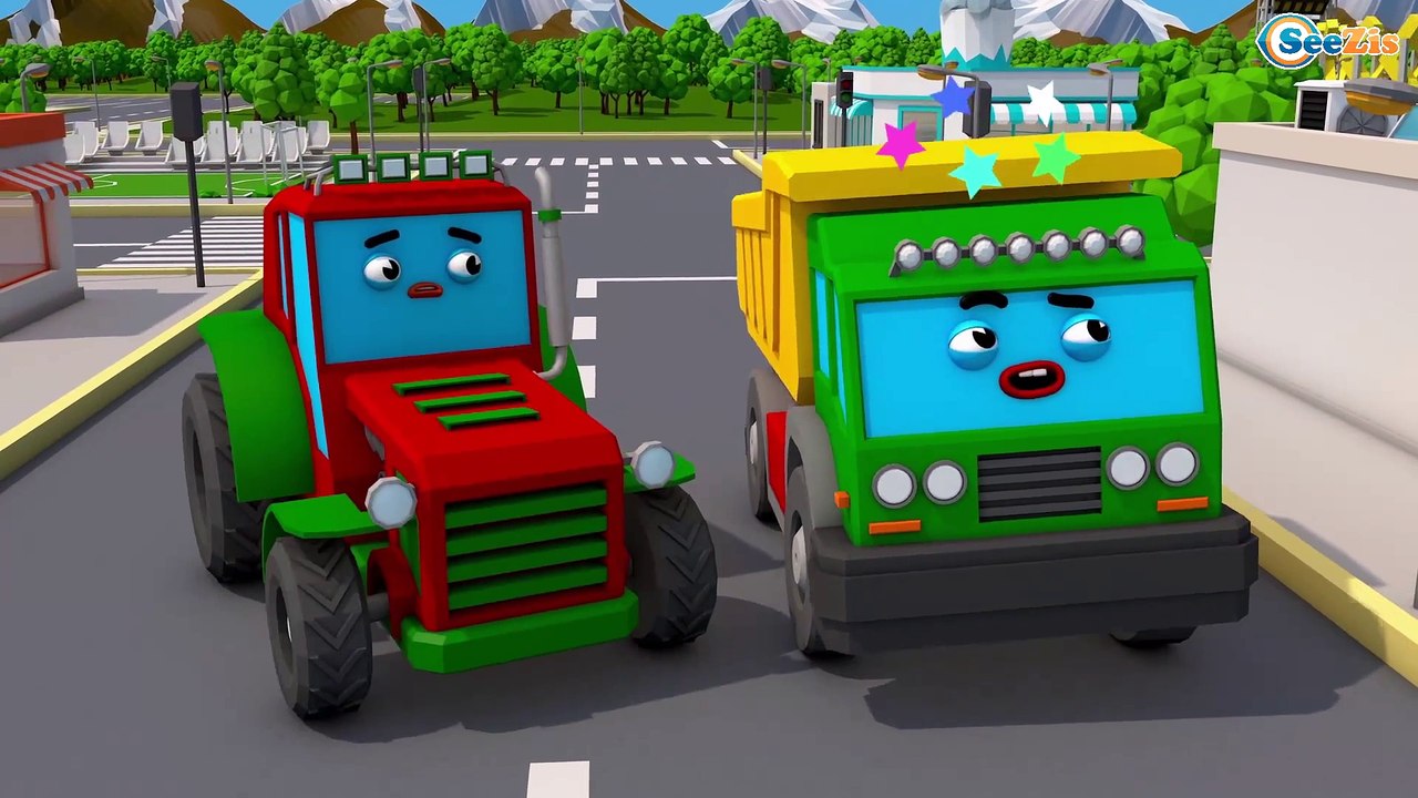 COLOR TRACTOR with LITTLE CARS! Funny cartoon for kids and babies
