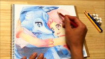 映画　プリキュアドリームスターズ　３色　色鉛筆画　シズク　サクラ　precure dream stars　coloring page　sakura　shizuku　colored