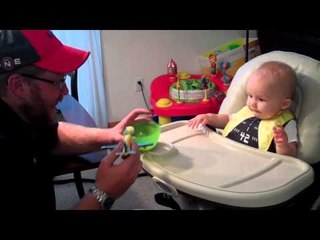 Little Boy Loves His Airplane Spoon