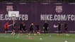 Busquets cheekily nutmegs Andre Gomes in training