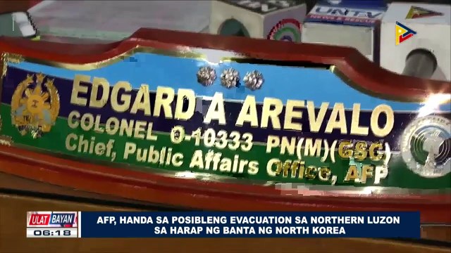 AFP, handa sa posibleng evacuation sa Northern Luzon sa harap ng banta ng North Korea