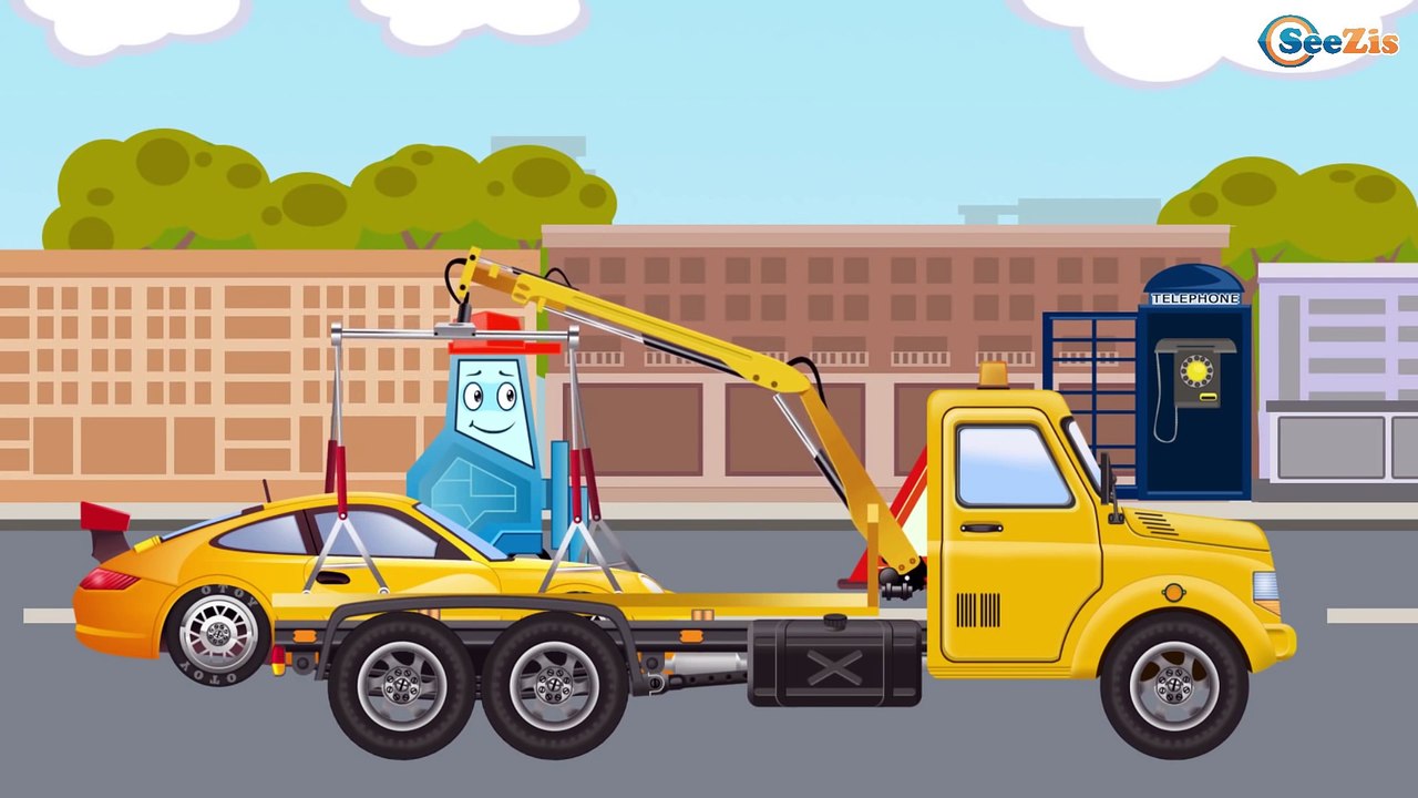 The Yellow Tow Truck & Police Car Kids Animation | Service & Emergency Vehicles Cartoon