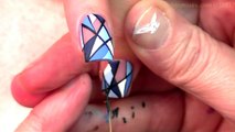 Geometric Stripe Nails | Diamond Blue Nail Art Design Tutorial