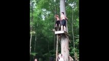 Un soldat débile essai de coucher un arbre en se jetant dessus!