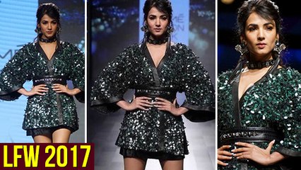 Sonal Chauhan In A Black Short Dress Rampwalk At Lakme Fashion Week 2017