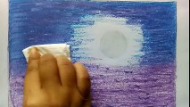 How to draw night scenery with oil pastels step by step ( very easy )
