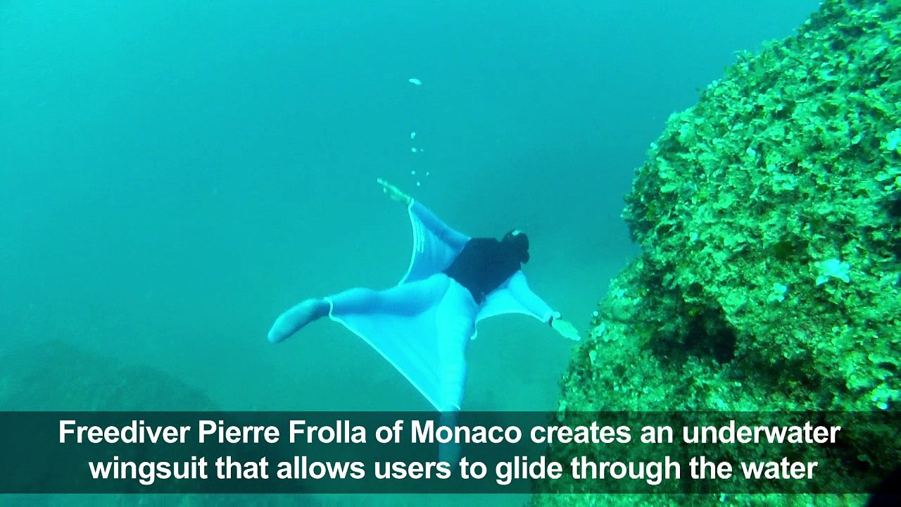 Freediver creates underwater wingsuit