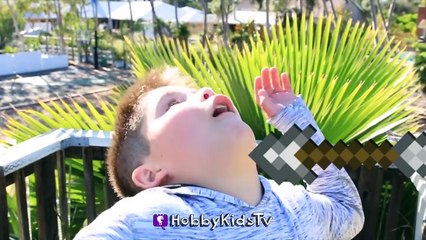 MINECRAFT Castle Challenge Build! Diamond Hunt + Real Bow and Arrow Battle Skit with Hobby