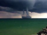 Double water spouts in Lake Michigan