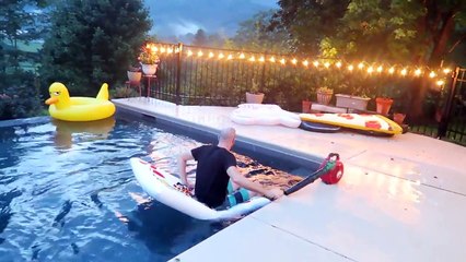 Floaty and Leaf Blower in a Pool