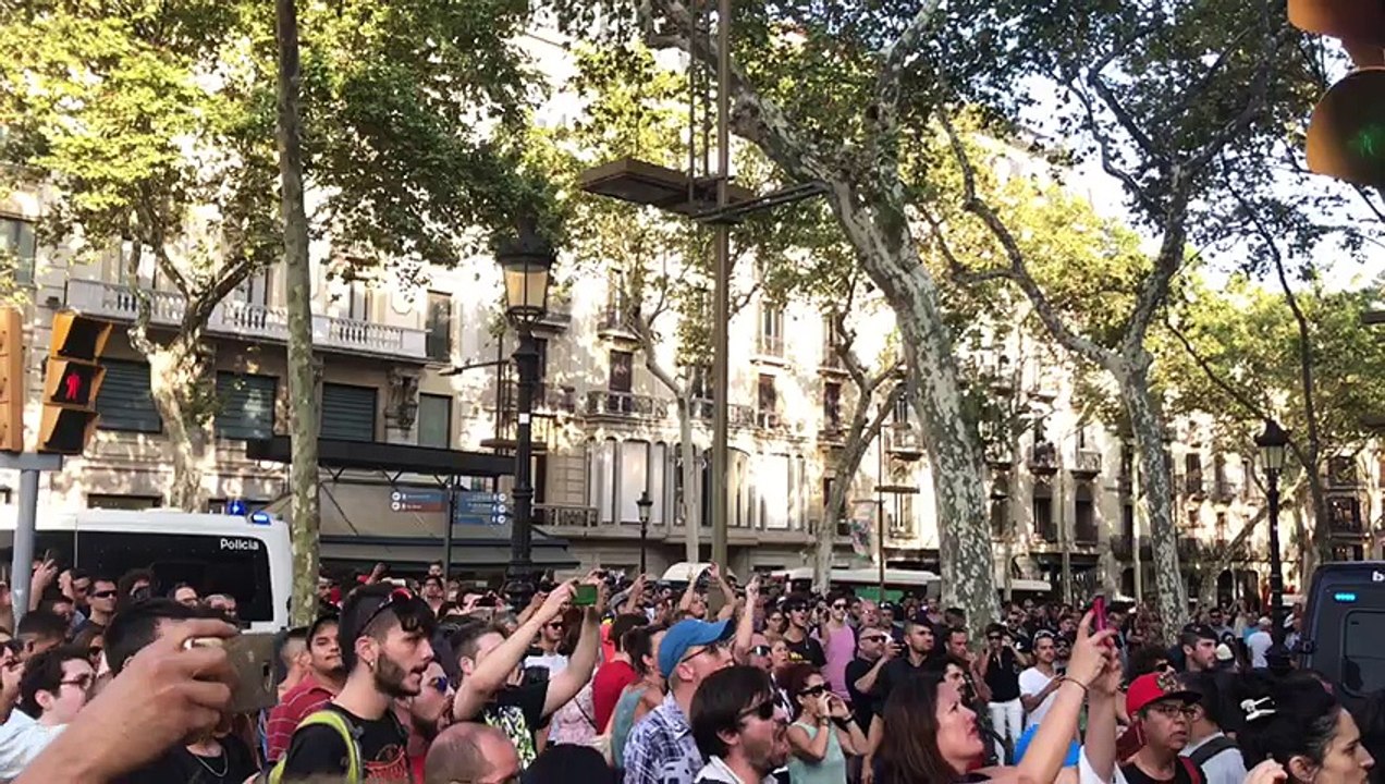 VilaWeb. Barcelona. Racists group stopped by Catalan citizens at La Rambla Barcelona