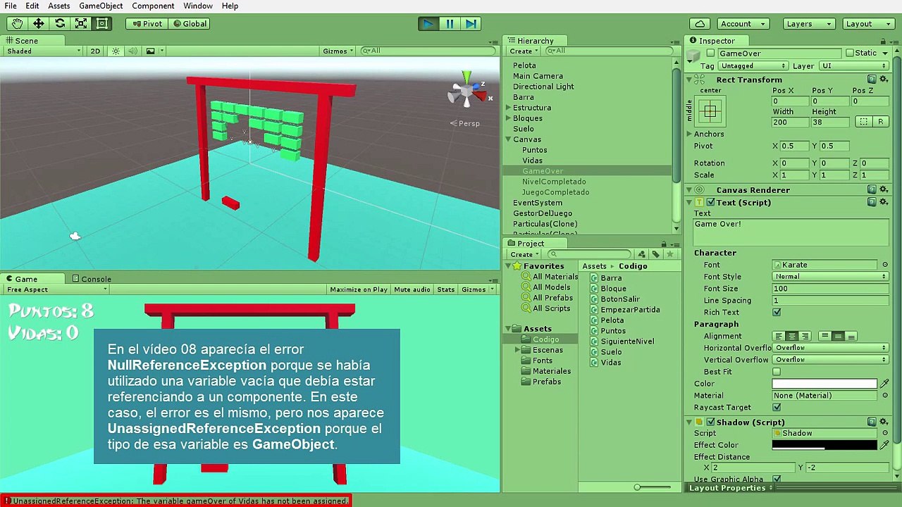 11 - Game Over - Tutorial de Bloques - Tu primer juego en Unity 5