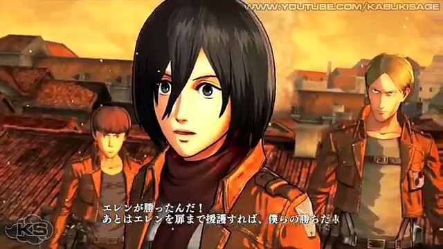 ATTACK ON TITAN (PS4) Mikasa Gameplay &Titan Eren Lifts Giant Boulder Cutscene
