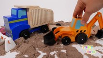 Dump Truck Trailer and Backhoe Toy Vehicles Playset for Children Playing in Kinetic Sand-aN1Bagyvcik