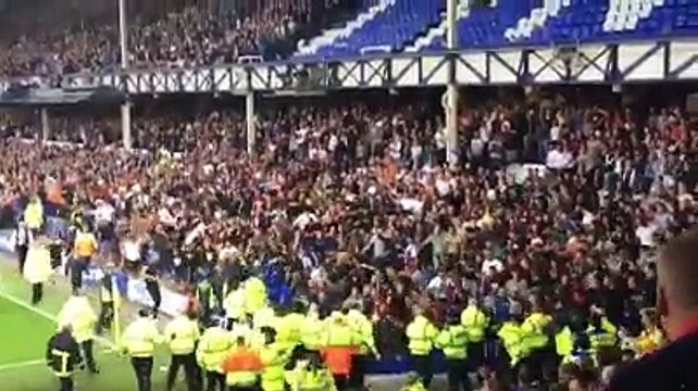 Hajduk Split fans trying to storm Everton fans at Goodison