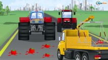 CRAZY Blue Monster Truck and Racing Cars in the City Kids Animation Cartoon for Children