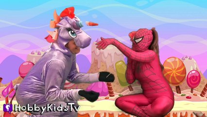 PINK SPIDERMAN + Unicorn LOVE CANDY! Girl Flower + TIC TACS HobbyKidsTV