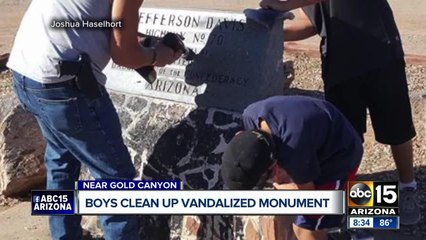 Boys clean up Jefferson Davis memorial after it was vandalized