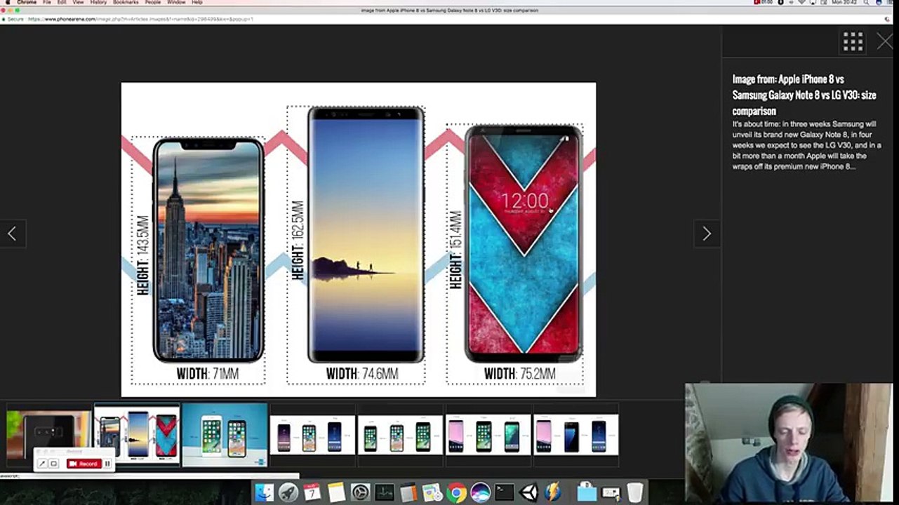 iPhone 8 vs. Samsung Galaxy Note 8 vs. LG V30 - Size Comparison