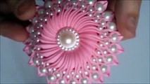 DIY Ribbon flower with beads- grosgrain flowers with beads tutorial