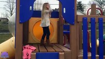 Playing with Barbie in the Park at the Playground on Slides, Swings, Monkey Bars Play Area