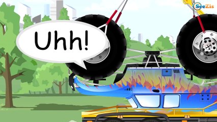 Un Camion Monstruo y Carros de Carreras - Carritos Para Niños - Caricaturas de carros