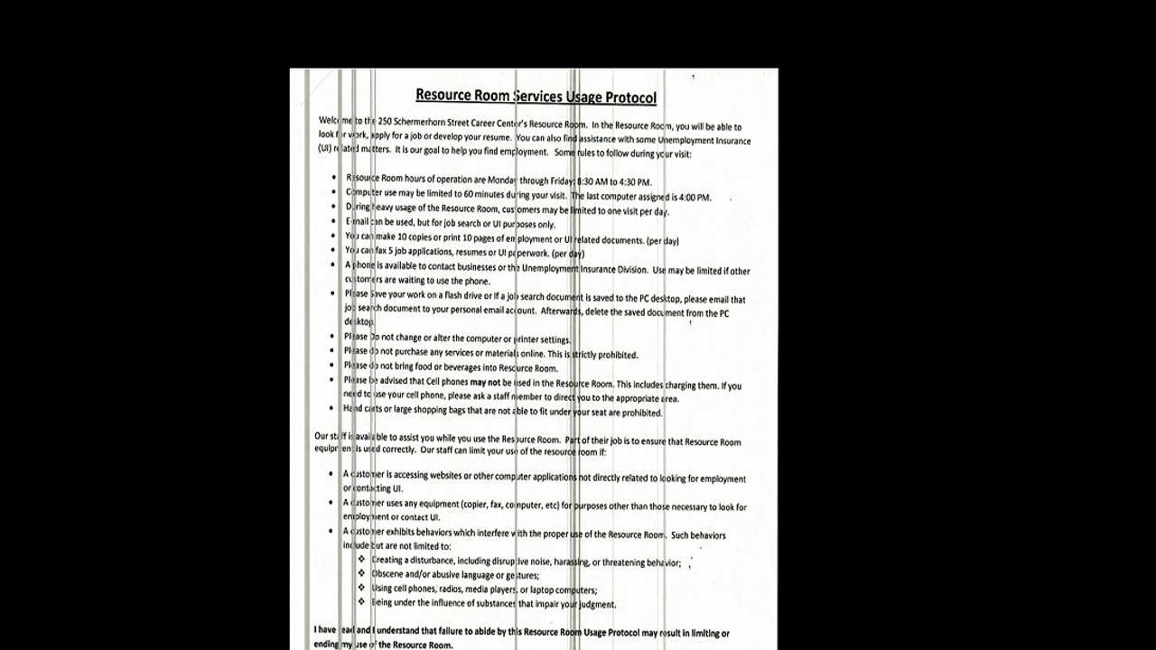 Resource room service protocol unemployment office