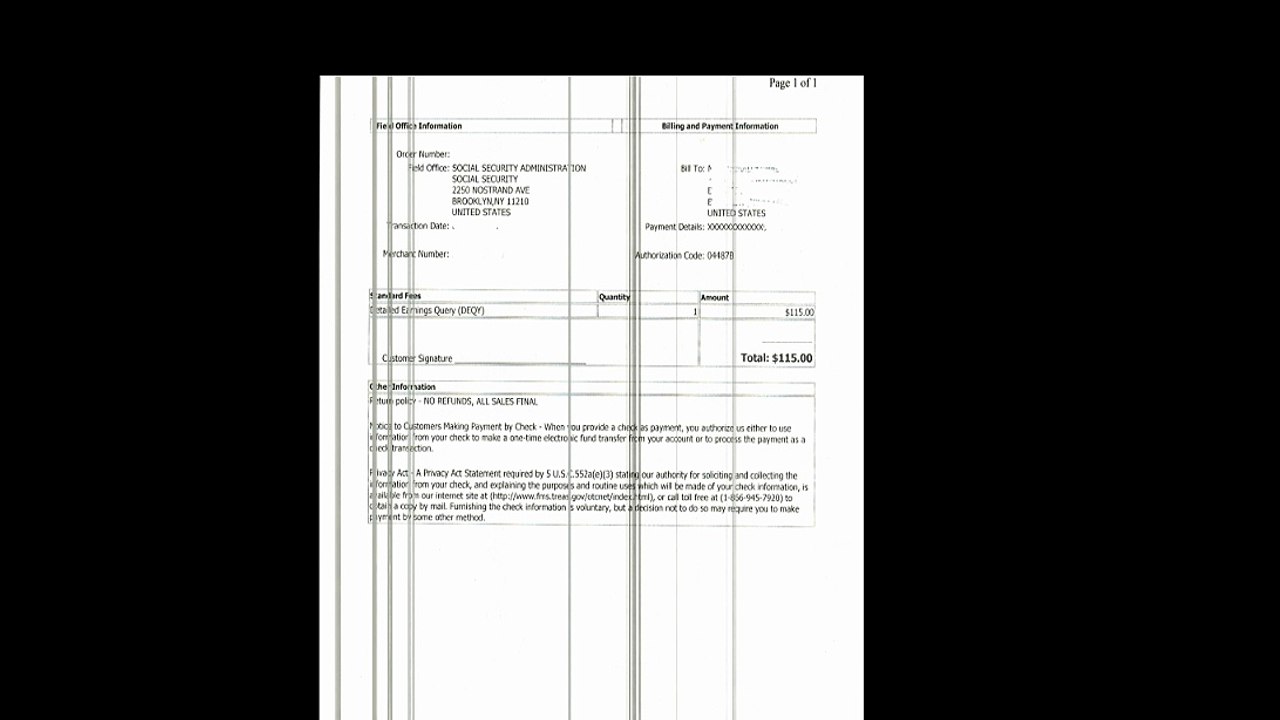 SOCIAL SECURITY DETAIL EARNING REPORT RECEIPT