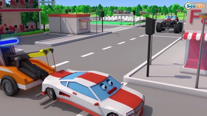 Yellow Excavator and Many other Vehicles - Kids Cartoon 3D Animation Cars & Truck Stories