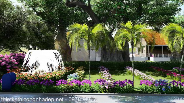 Thiết kế biệt thự nhà vườn 2 tầng mái thái đẹp