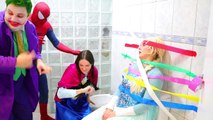 Frozen Elsa ARE YOU SLEEPING AT TOILET STICKY TAPE PRANK w_ Spiderman Joker Family Fun In Real Life-SIvsM_DKzG4
