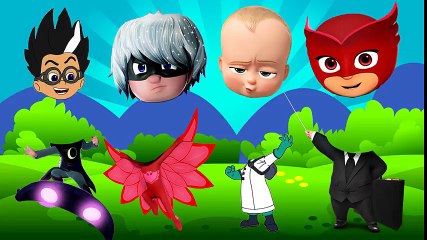 Wrong Head PJ Mask Owlette Lunar Girls Remeo Boss Baby cute in Funny Moment Finger Family Songs 2017