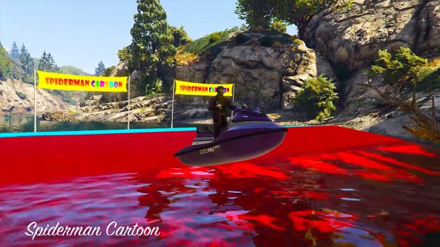 7 SUPERHEROES Jumping with Color MotorBikes and Jetski Spiderman Cartoon For Kids Nursery Rhymes-MrvcwP3l0HA