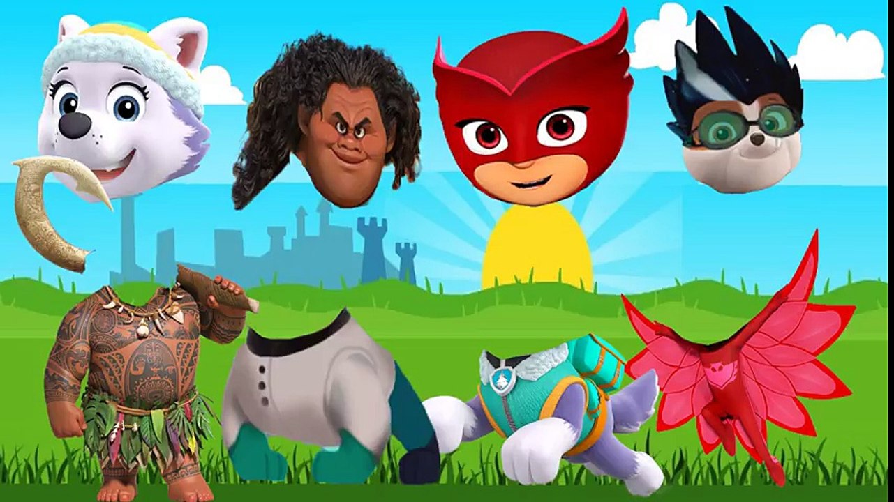 Wrong Head PJ Mask Owlette, Maui Moana, Paw Patrol Rumble Remeo, Everest Finger Family Song Colorful