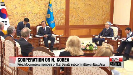 Tải video: Pres. Moon meets with U.S. and Japanese lawmakers, discussing Seoul's North Korean policies