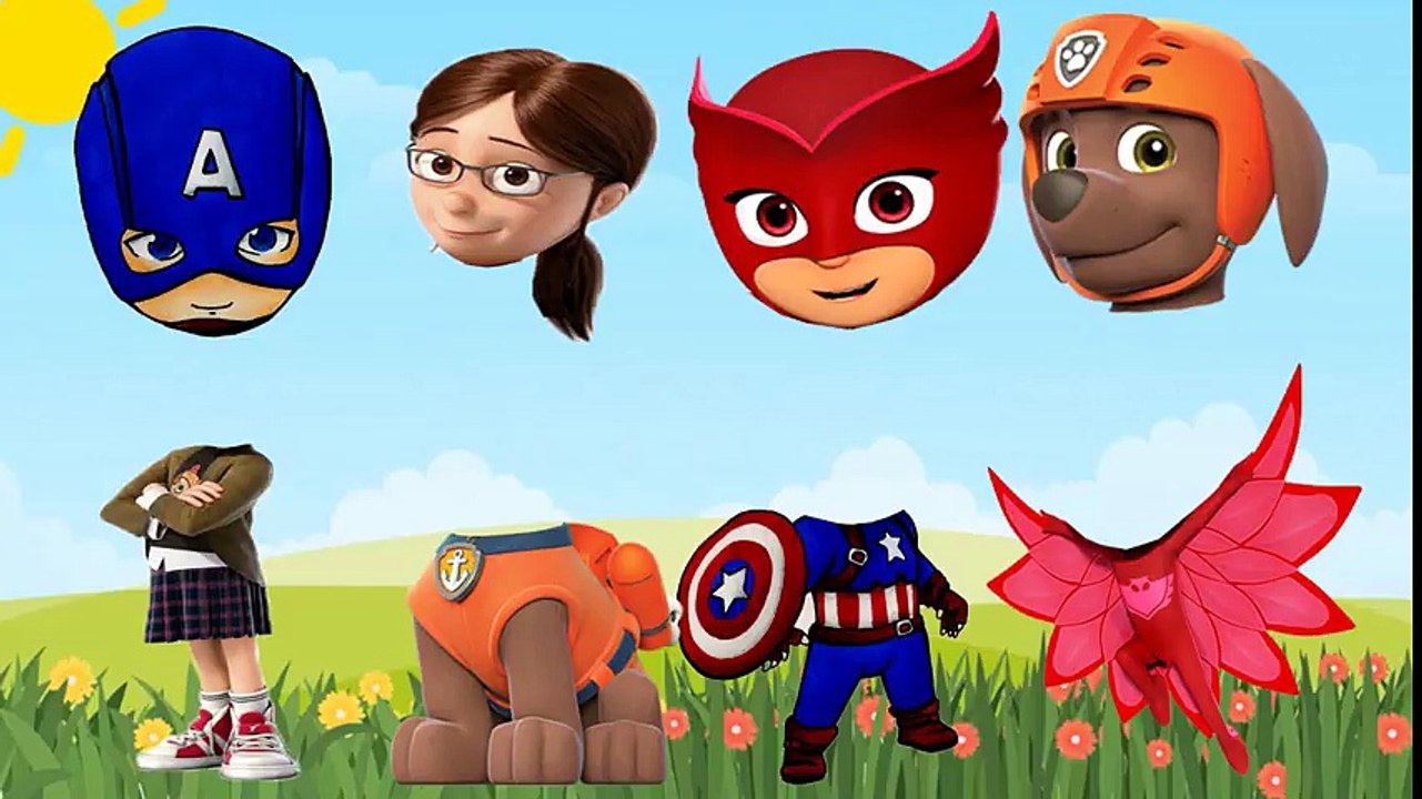 Wrong Head Zuma Paw Patrol, PJ Mask, Despicable Me 3, Captain American Finger Family Song Colorful