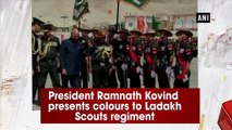 President Ramnath Kovind presents colours to Ladakh Scouts regiment