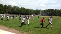 Tanyon Sturtze teaches young pitchers the right mechanics at the Blue Jays camp in St Albe