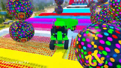 Learn Color TRUCK & TRACTOR JUMP! with HELICOPTER w Superheroes for Kids and Children Nursery Rhymes