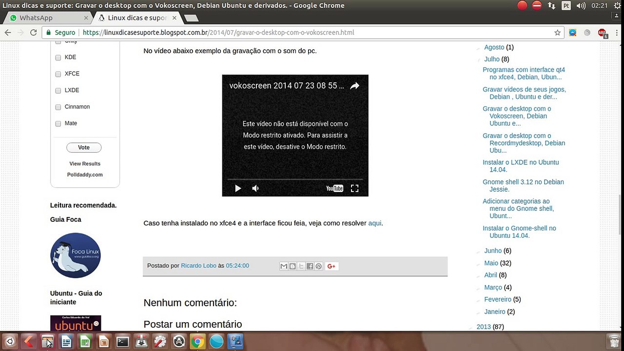Teste de audio Vokoscreen.